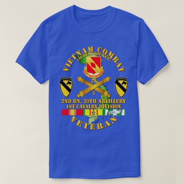 Vietnam Combat Veteran w 2nd Bn 20th Artillery DUI T-Shirt (Design Front)