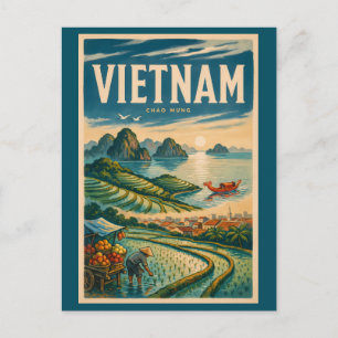 Vietnam Culture Illustration Travel Art Vintage Postcard