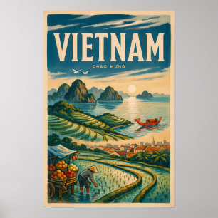 Vietnam Culture Illustration Travel Art Vintage Poster