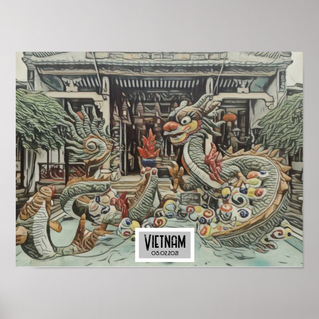 Vietnam Dragon Temple, Customisable Date   Poster (Front)