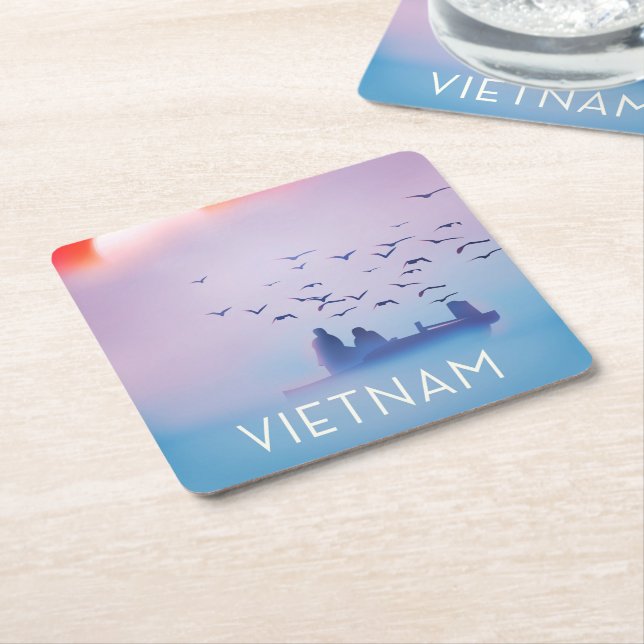 Vietnam evening sun Vacation poster Square Paper Coaster (Angled)