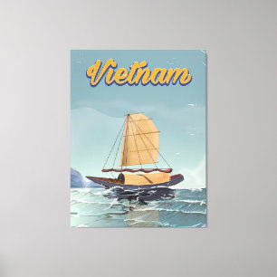 Vietnam fishing boat vintage travel poster canvas print