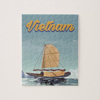 Vietnam fishing boat vintage travel poster jigsaw puzzle