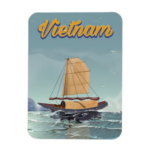 Vietnam fishing boat vintage travel poster magnet