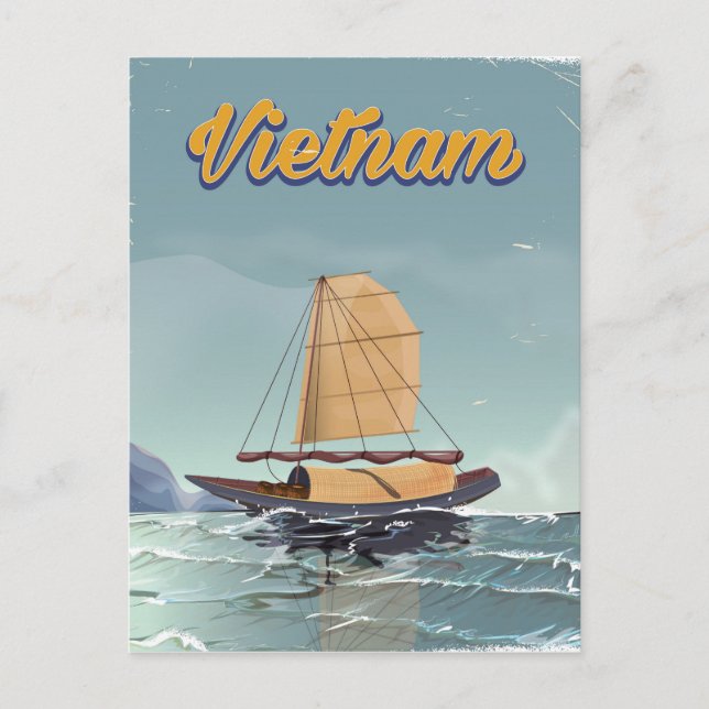 Vietnam fishing boat vintage travel poster postcard (Front)