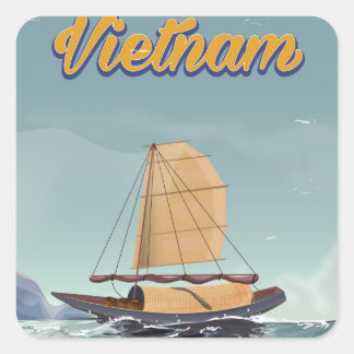 Vietnam fishing boat vintage travel poster square sticker