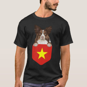 Vietnam Flag Collie Dog In Pocket T-Shirt