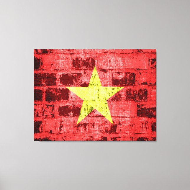 Vietnam Flag On Old Brick Wall Canvas Print (Front)