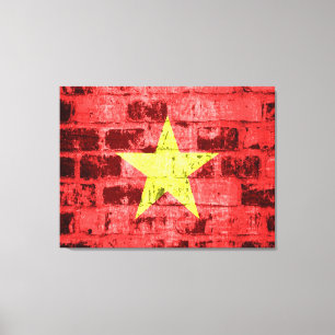 Vietnam Flag On Old Brick Wall Canvas Print