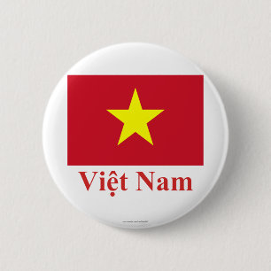 Vietnam Flag with Name in Vietnamese 6 Cm Round Badge