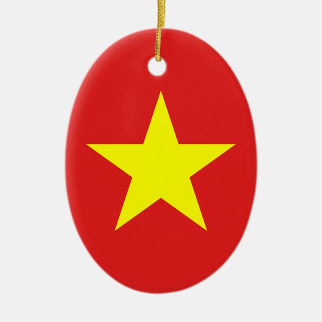 Vietnam Flag Yellow Star Oval  Ornament (Front)