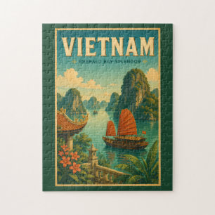 Vietnam Ha Long Bay Illustration Travel Art Retro Jigsaw Puzzle