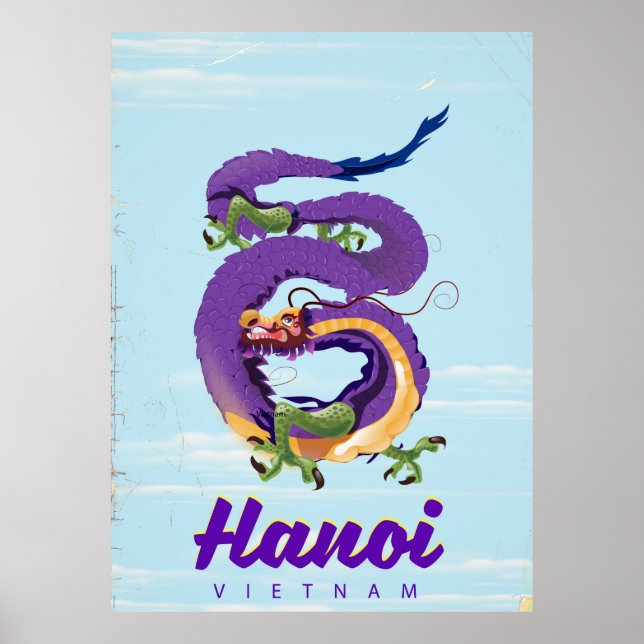 Vietnam Hanoi vintage dragon travel poster (Front)