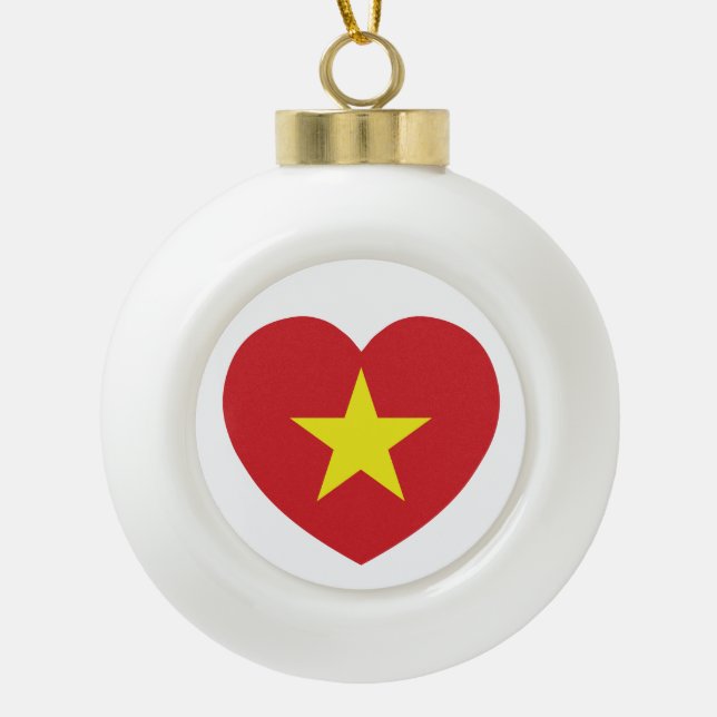 Vietnam Heart Flag Ceramic Ball Christmas Ornament (Front)