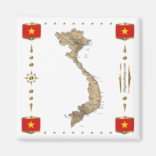 Vietnam Map + Flags Magnet (Front)