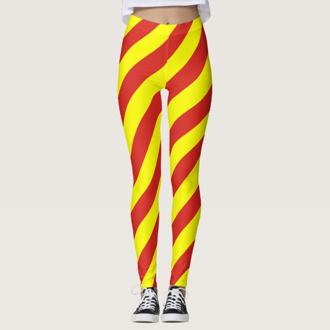 Vietnam National Flag Colours Diagonal Striped Leggings (Front)