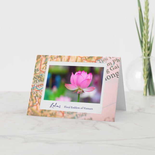 Vietnam Pink Lotus Flower Floral Emblem on Map Card (Front)