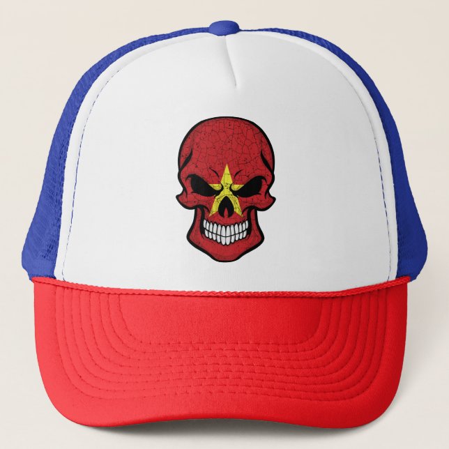 Vietnam Smiling Skull Flag Trucker Hat (Front)