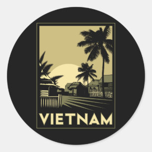 vietnam southeast asia art deco retro travel classic round sticker