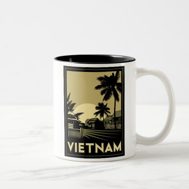 vietnam southeast asia art deco retro travel Two-Tone coffee mug (Right)