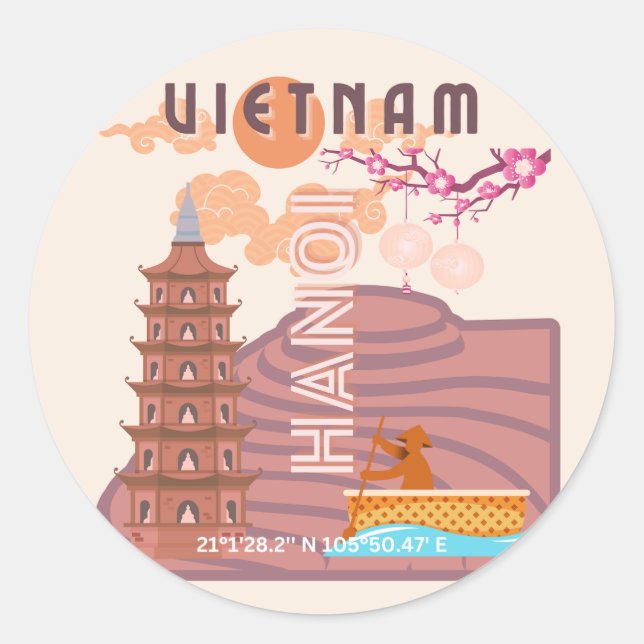 Vietnam Travel Art Classic Round Sticker (Front)