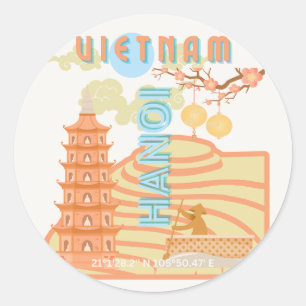 Vietnam Travel Art Classic Round Sticker