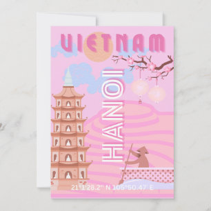 Vietnam Travel Art, Pink Holiday Card