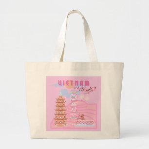 Vietnam Travel Art, Pink Large Tote Bag