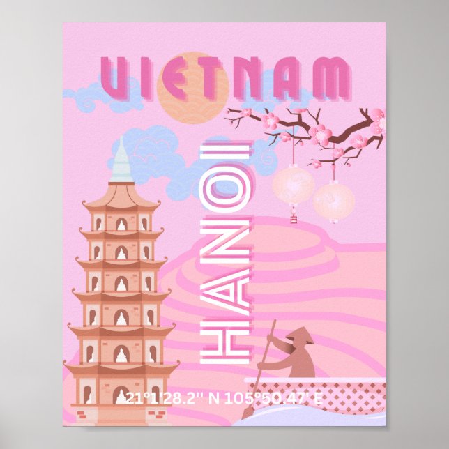 Vietnam Travel Art, Pink Poster (Front)