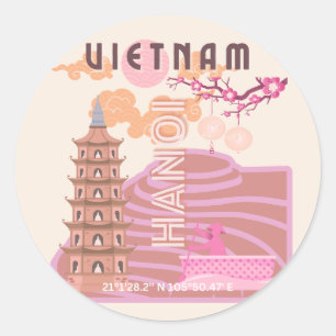 Vietnam Travel Art, Retro Classic Round Sticker
