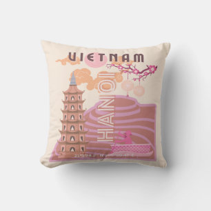 Vietnam Travel Art, Retro Cushion