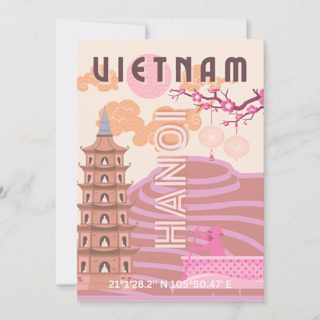 Vietnam Travel Art, Retro Holiday Card (Front)