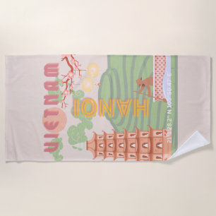 Vietnam Travel Art, Vintage Beach Towel