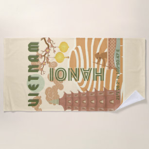 Vietnam Travel Art, Vintage Beach Towel