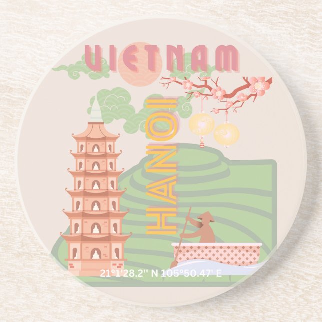 Vietnam Travel Art, Vintage Coaster (Front)
