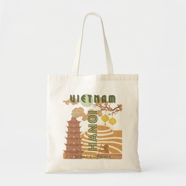 Vietnam Travel Art, Vintage Tote Bag (Front)