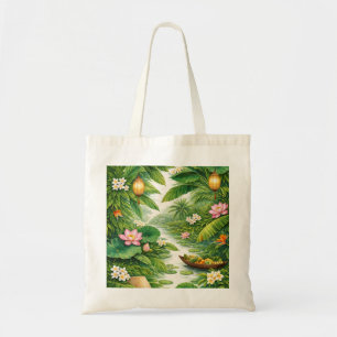 Vietnam Tropical River, Lotus & Lantern Botanical Tote Bag