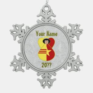 Vietnam Unity Angel Flag Snowflake Pewter Christmas Ornament