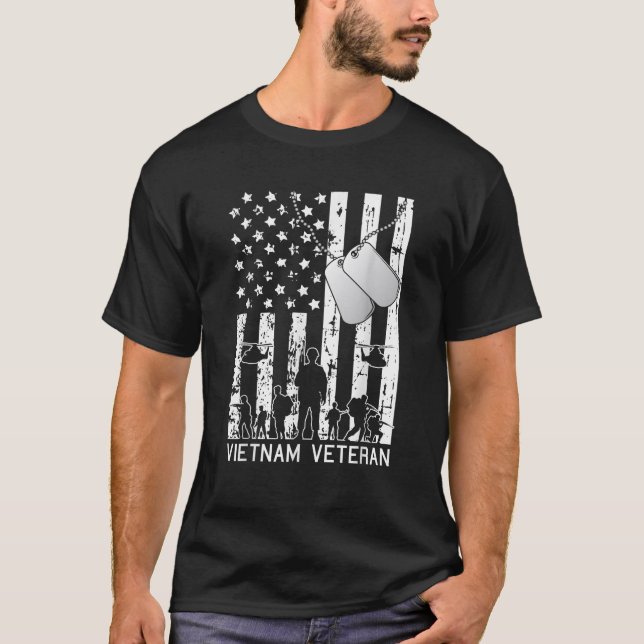 Vietnam Veteran Cool American Flag Military Army S T-Shirt (Front)