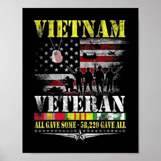 Vietnam Veteran Vintage Flag Memorial Veterans Poster (Front)