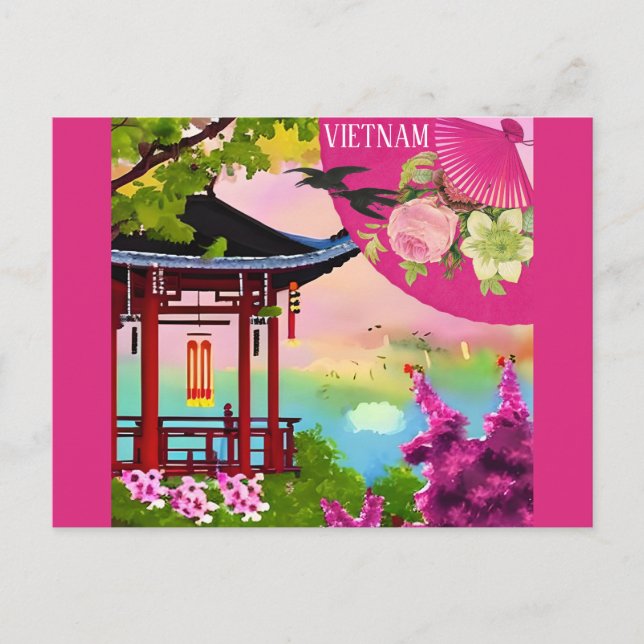 Vietnam Vietnamese Pagoda Watercolor Travel Postcard (Front)