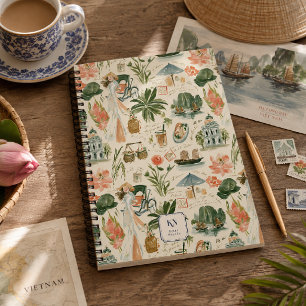 Vietnam Watercolor Monogram Spiral Notebook