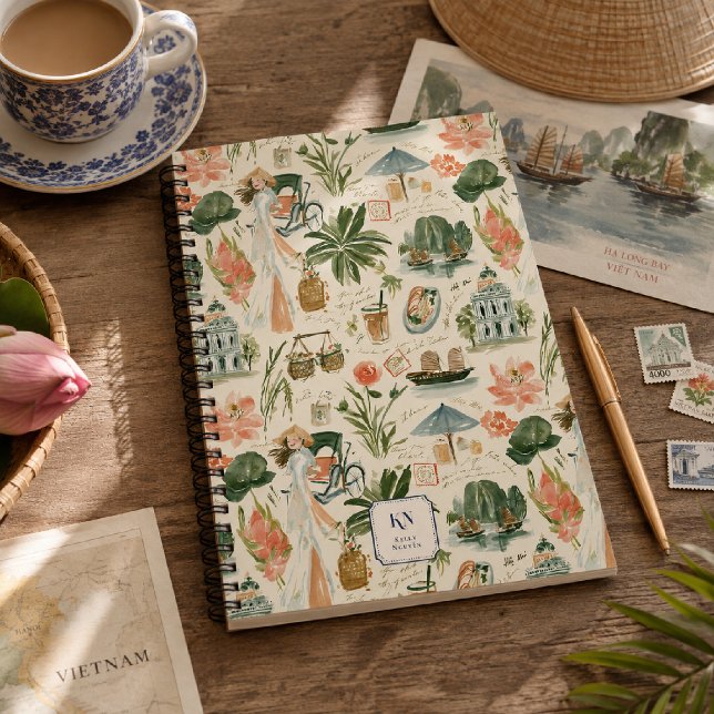 Vietnam Watercolor Monogram Spiral Notebook (Creator Uploaded)