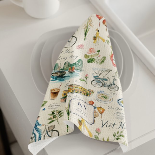 Vietnam Watercolor Monogram Tea Towel (Creator Uploaded)