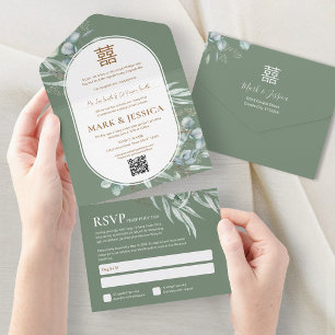 Vietnames Eucalyptus Round Frame Wedding All In On One Invitation