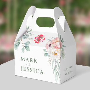 Vietnamese Double Happiness Peonies Wedding Favour Box
