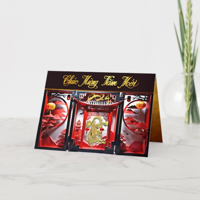 Vietnamese Dragon New Year 2024 Origami GC Thank You Card (Front)