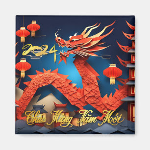 Vietnamese Dragon New Year 2024 Origami SqM Magnet