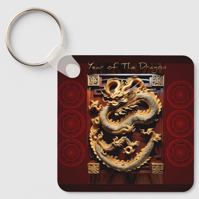 Vietnamese Drums Têt Dragon New Year Monogram SqK Key Ring (Front)