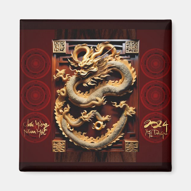 Vietnamese Drums Têt Dragon New Year Scupture 2024 Magnet (Front)